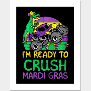 Kids Crush Mardi Gras Dino Monster Truck  Toddler Boys Kids Posters and Art